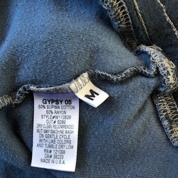 Gypsy Blue Tunic Top Long Sleeve Cowl Neck Pouch Pocket Made in Hollywood - Picture 10 of 12